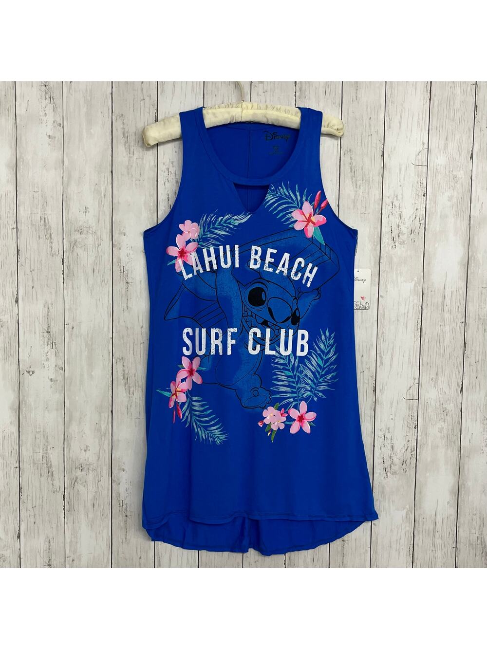 Disney Blue Stitch Surf Club Sleep Dress Beach Cover Up Long Tunic Shirt Small